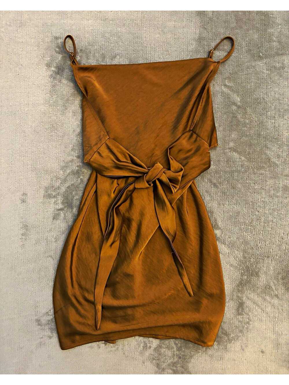 Altar’d State Gold Satin Strappy Dress Holiday XS, Tie, Zip Holiday Party